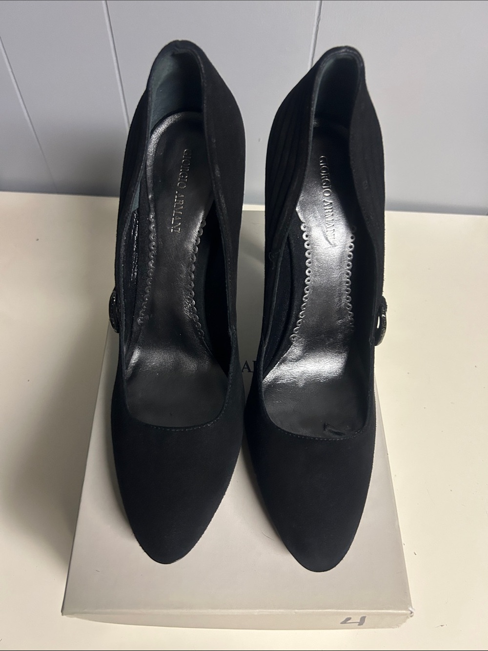 Giorgio Armani Black Suede Pointed Toe Heel Pumps